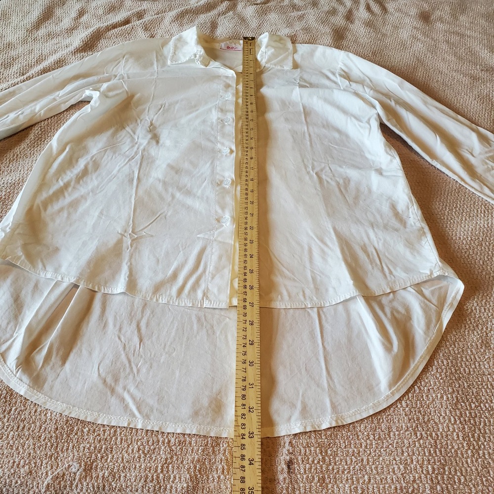 Yolly Italy White Button Down Shirt High Low Crossover Back Blouse Womens‎ L - Picture 6 of 7